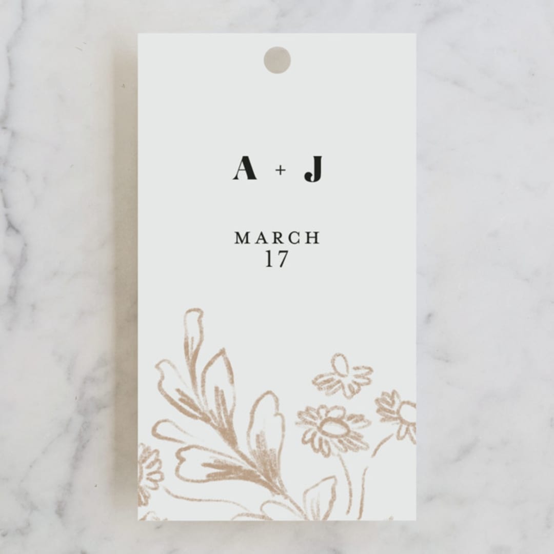 "Sketched Flora" - Wedding Favor Tags in Cream by Paper Raven Co. - Front