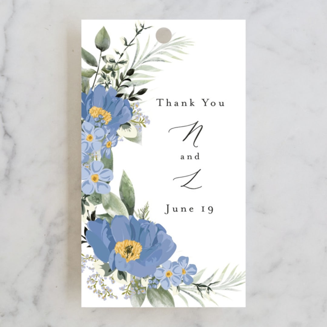 "Botanical Swag" - Wedding Favor Tags in Periwinkle by Susan Moyal - Front