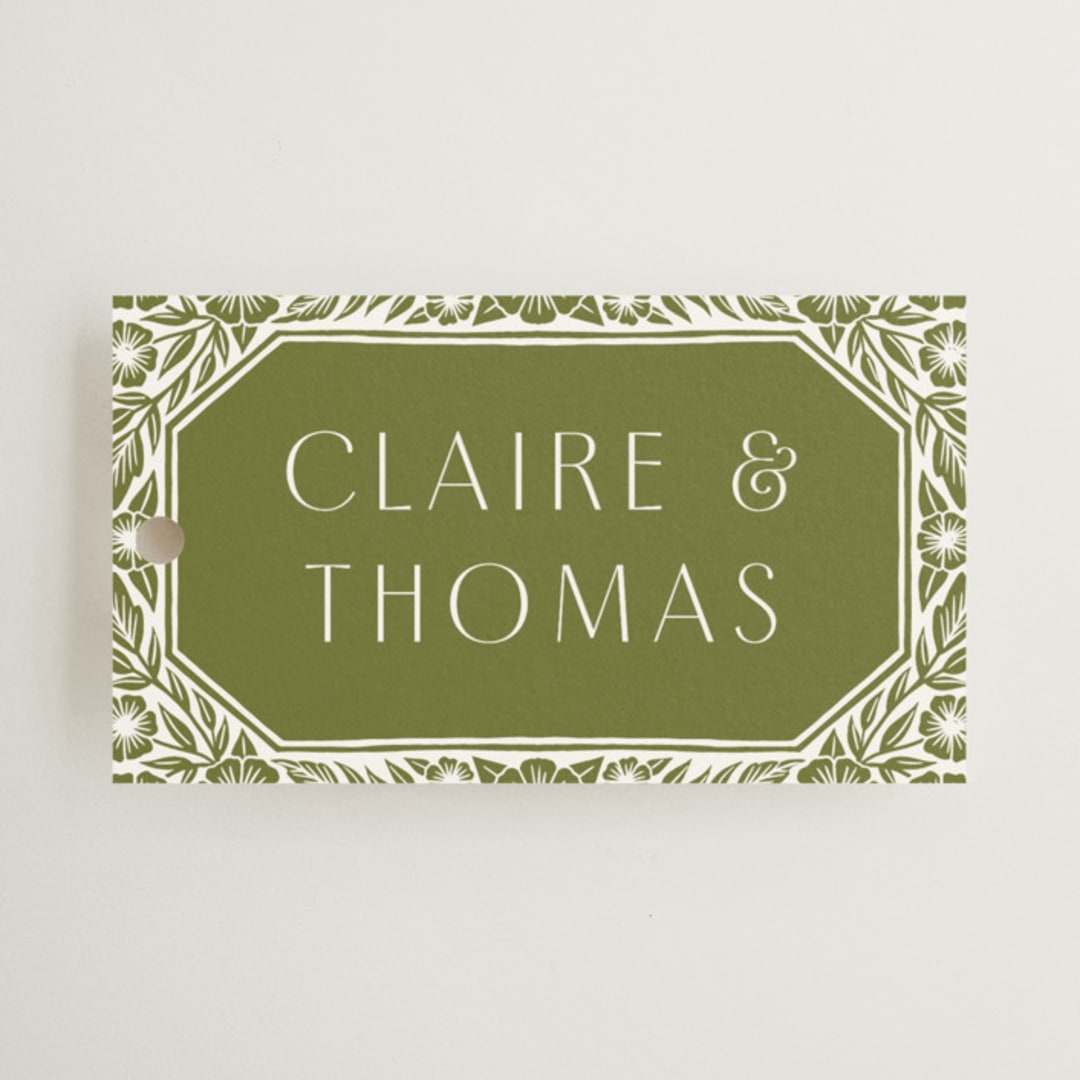 "Inlay Frame" - Wedding Favor Tags in Avocado by Katharine Watson - Front