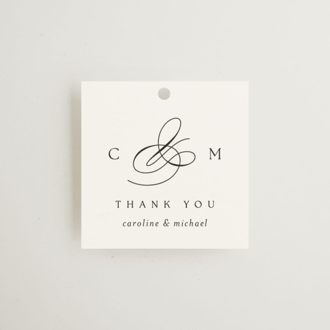 "Framed Monogram" - Wedding Favor Tags in Silk by Kelly Schmidt - Front