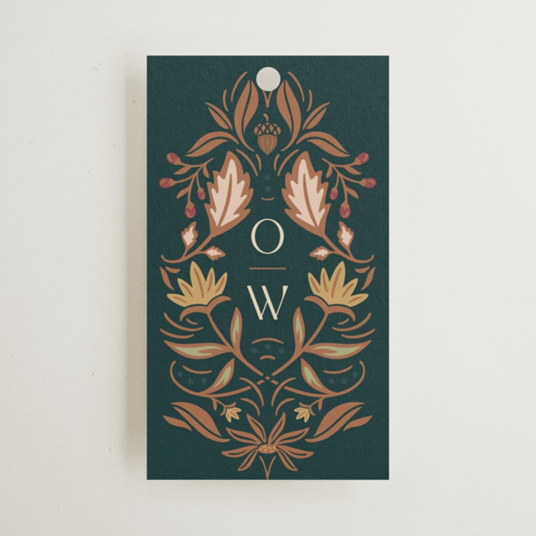 "Autumnal Arch" - Wedding Favor Tags in Deep Sea by Erin German - Front