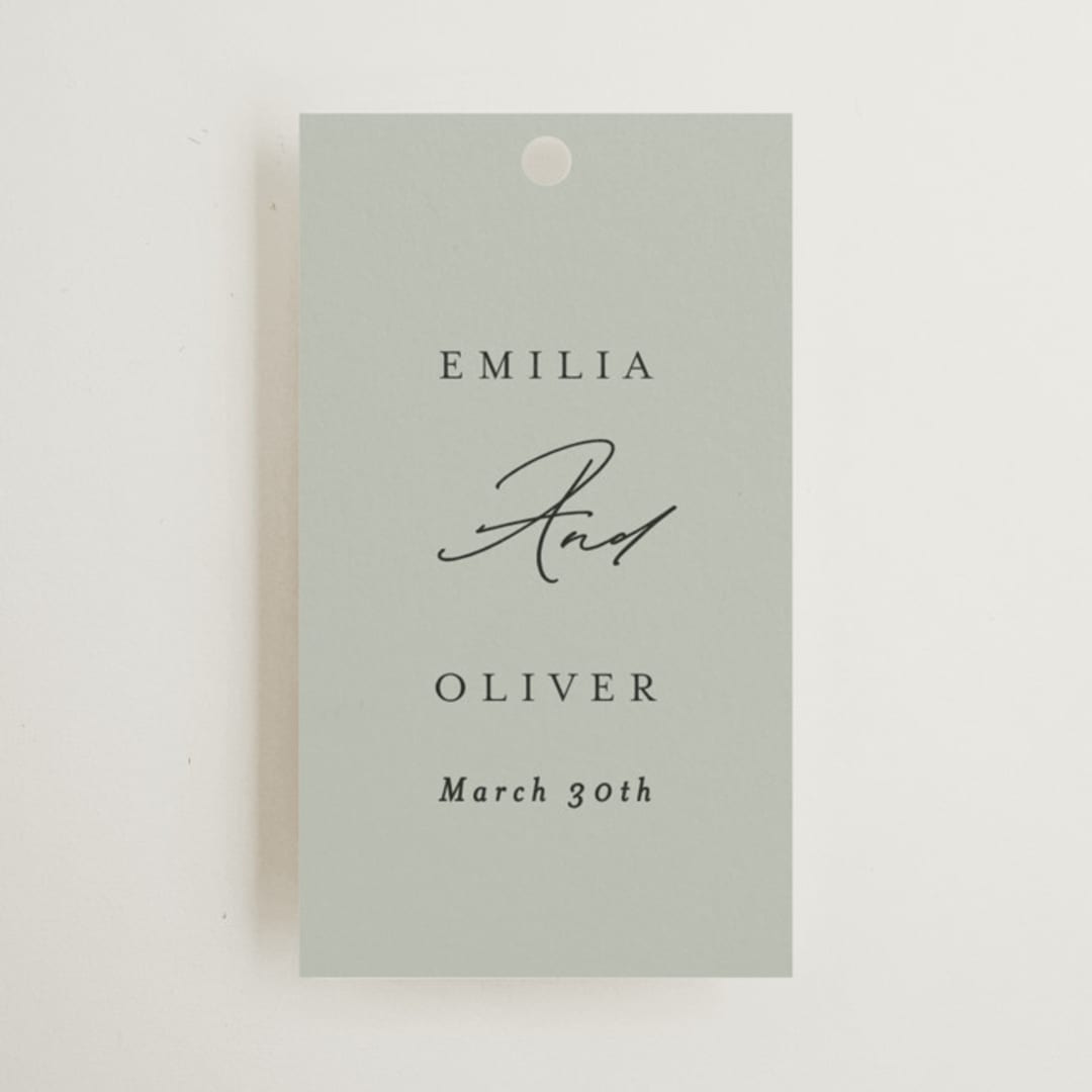 "Gilded Script" - Wedding Favor Tags in Sage by Angela Thompson - Front