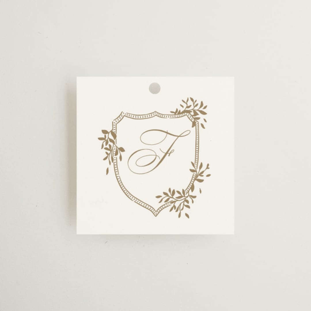 "Monogram in Leaves" - Wedding Favor Tags in Pearl by Leah Bisch - Front
