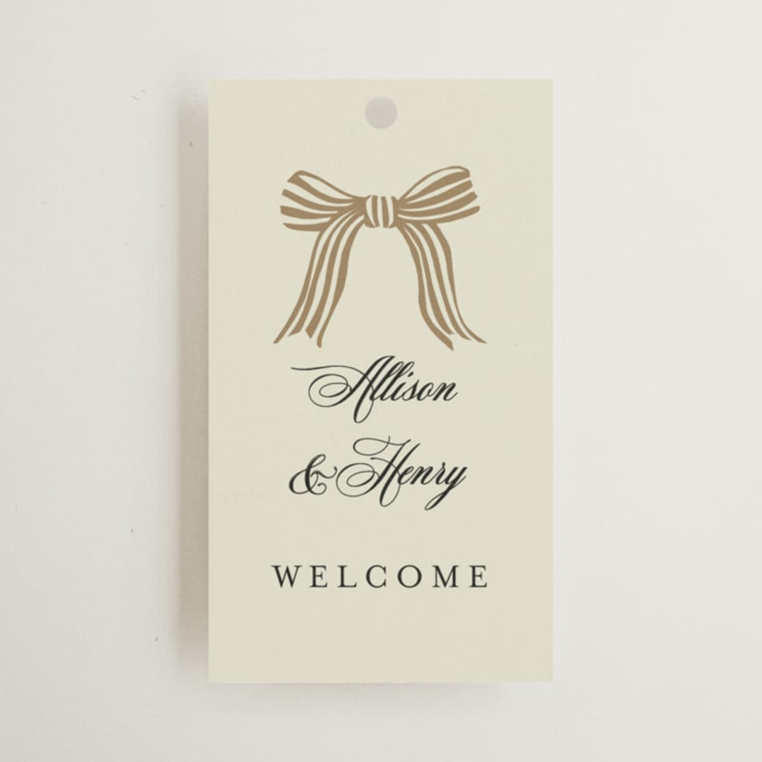 "All Tied Up" - Wedding Favor Tags in Champagne by Chris Griffith - Front