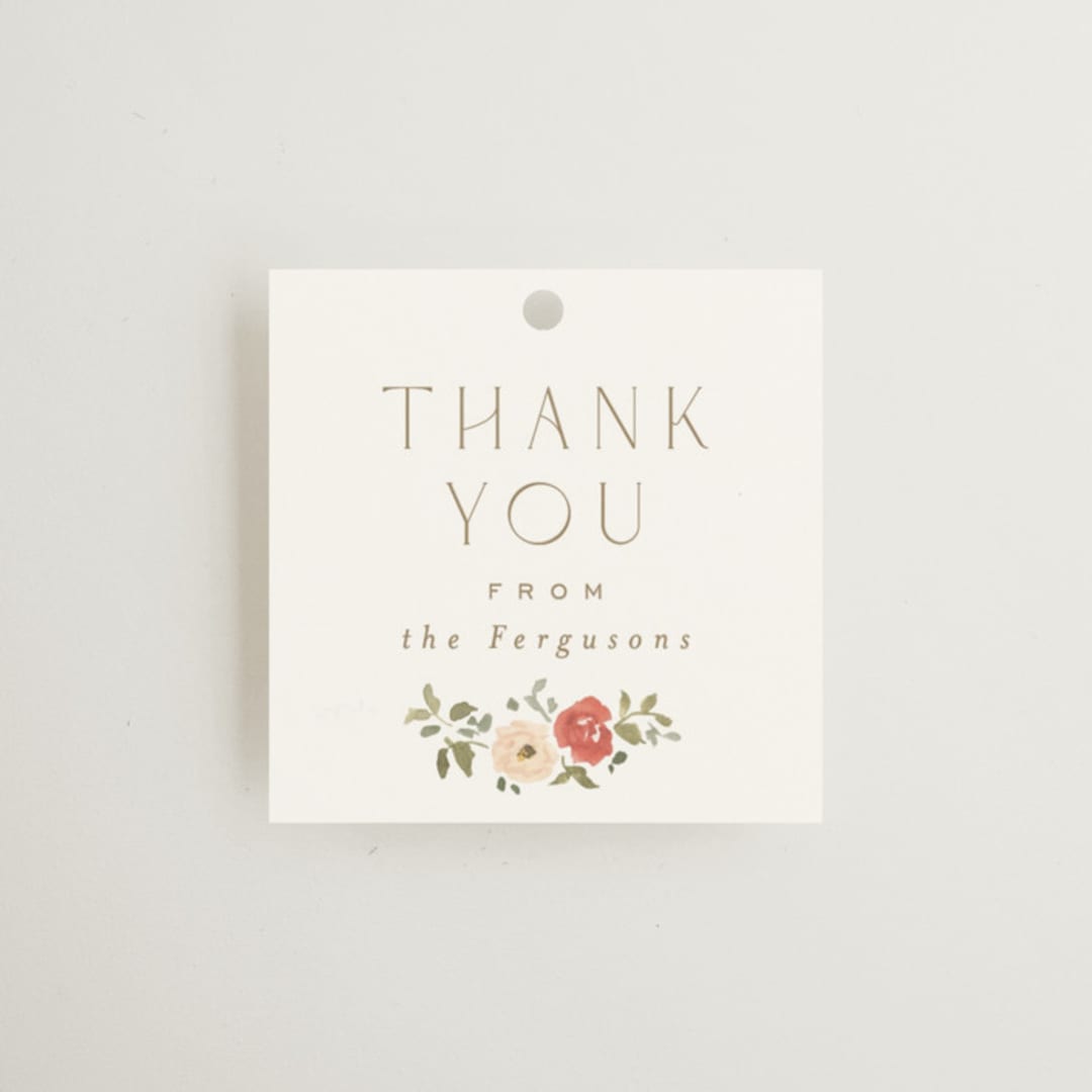 "Roses Crest" - Wedding Favor Tags in Pomegranate by Everett Paper Goods - Front