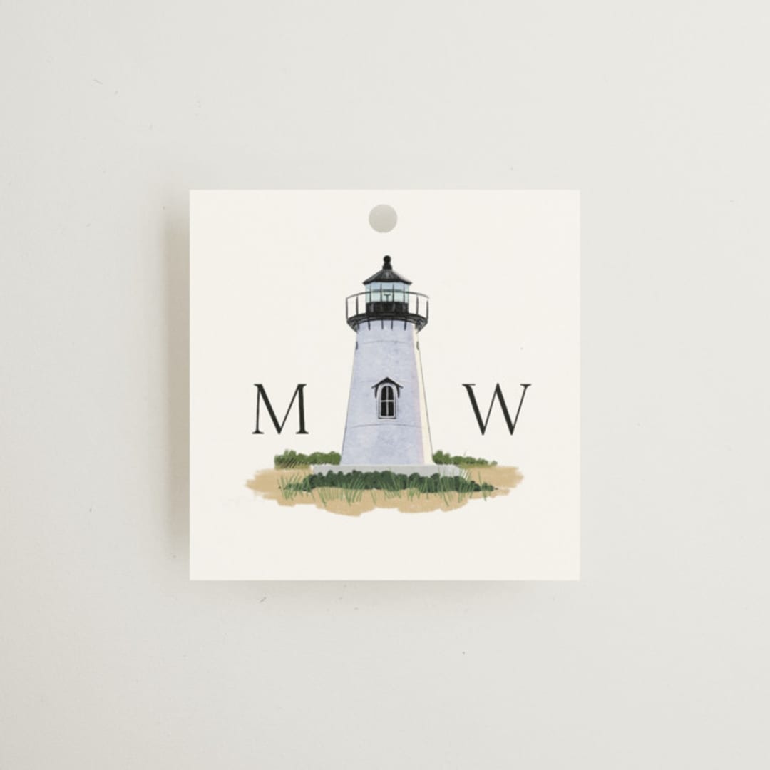 "East Coast Lighthouse" - Wedding Favor Tags in Snow by Becky Nimoy - Front