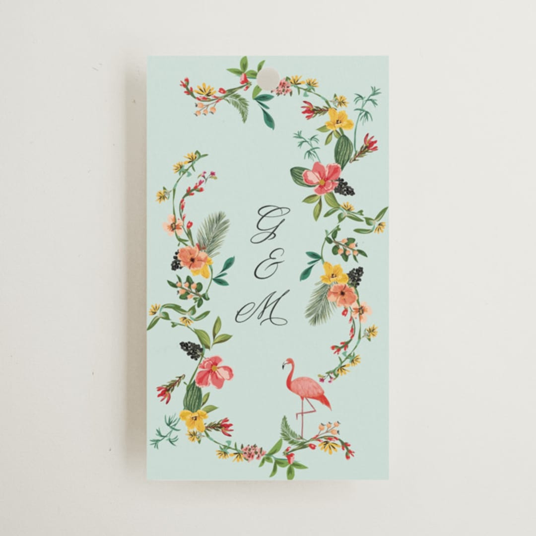 "Tropical Crest" - Wedding Favor Tags in Papaya by Susan Moyal - Front