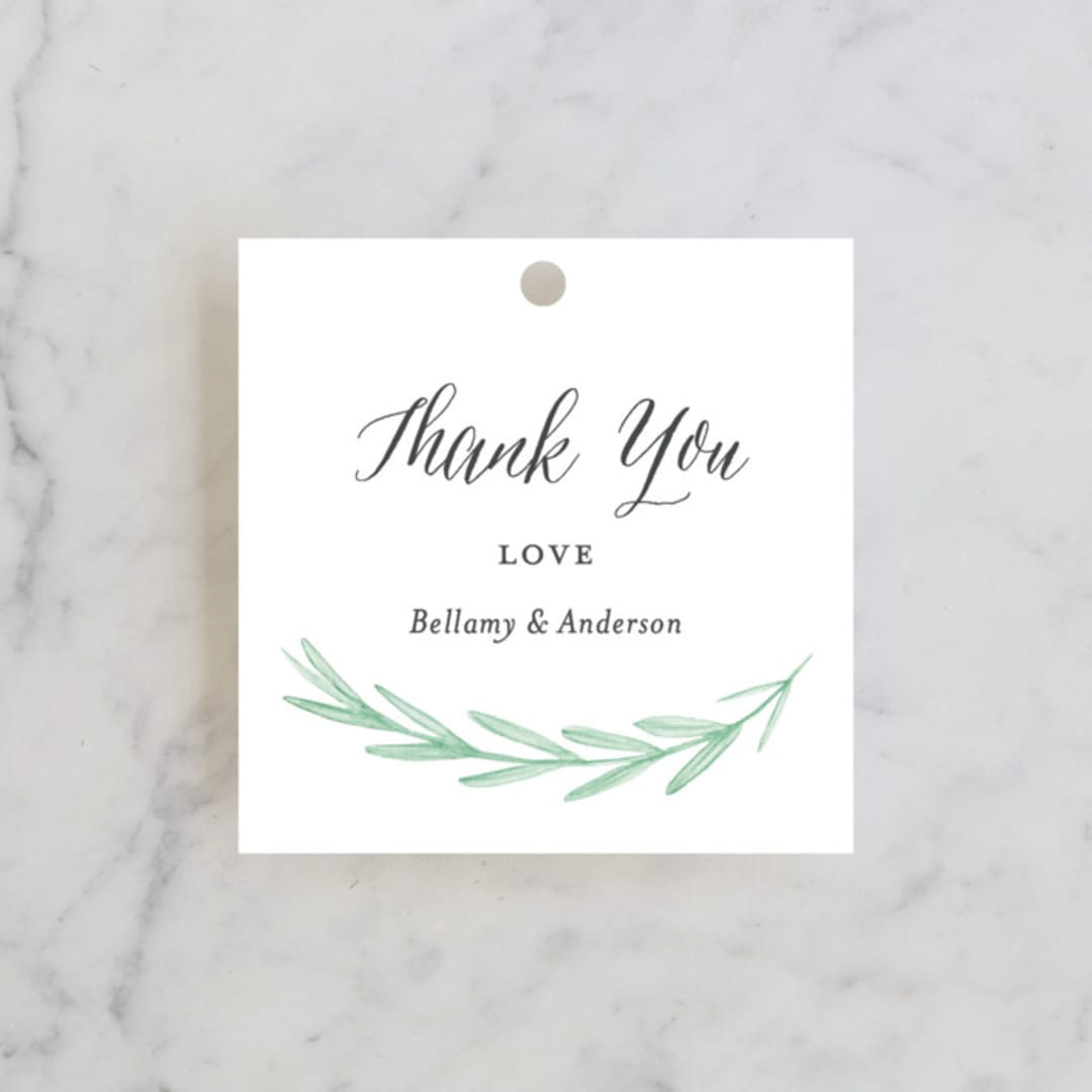 "Painted Leaves" - Wedding Favor Tags in Evergreen by Olivia Raufman - Front
