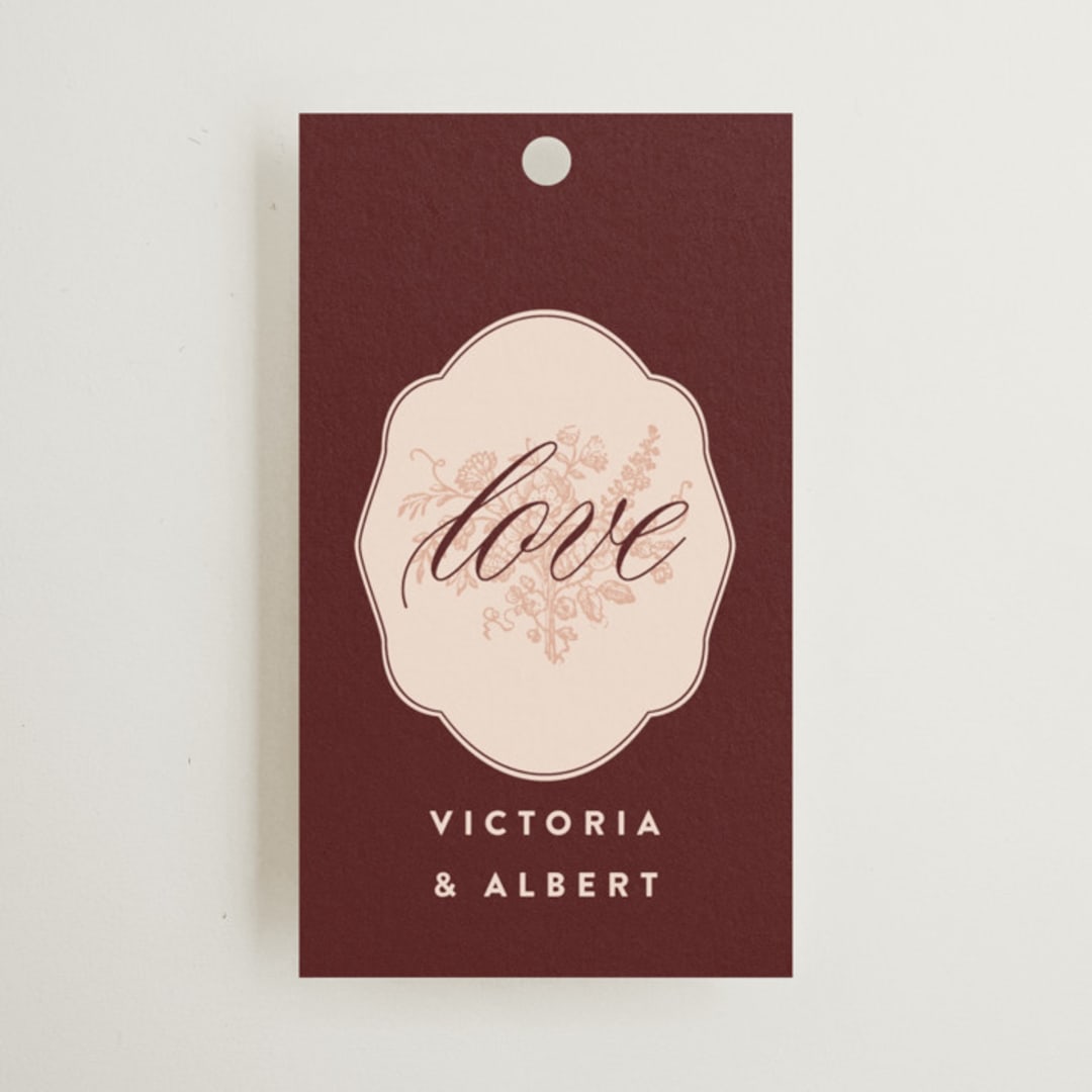 "Museum" - Wedding Favor Tags in Burgundy by Nazia Hyder - Front
