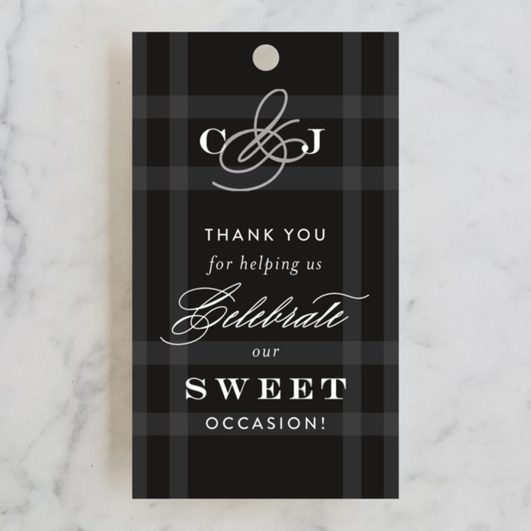"Wedding Plaid" - Wedding Favor Tags in Obsidian by Jill Means - Front