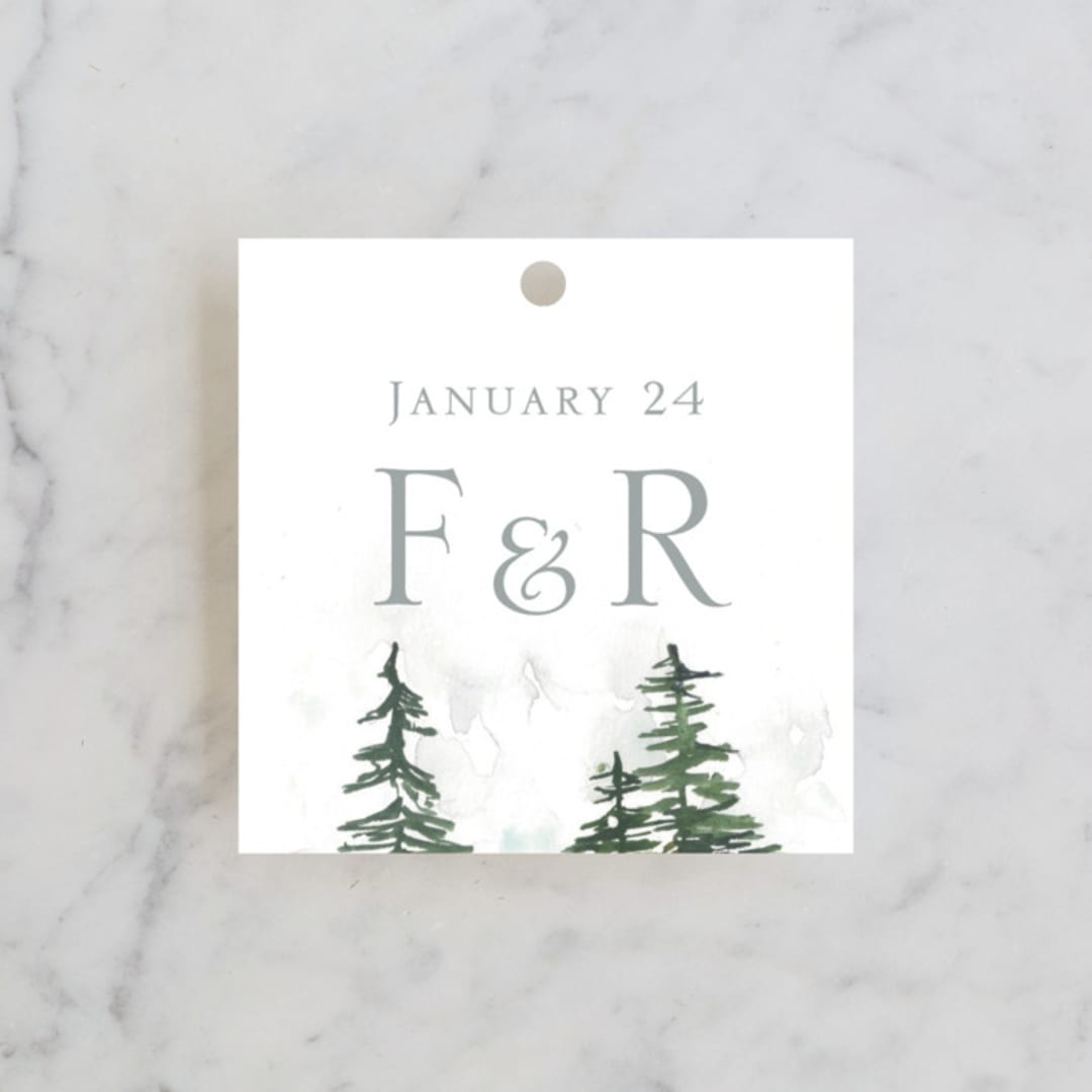 "On the Slopes" - Wedding Favor Tags in Fog by Mere Paper - Front
