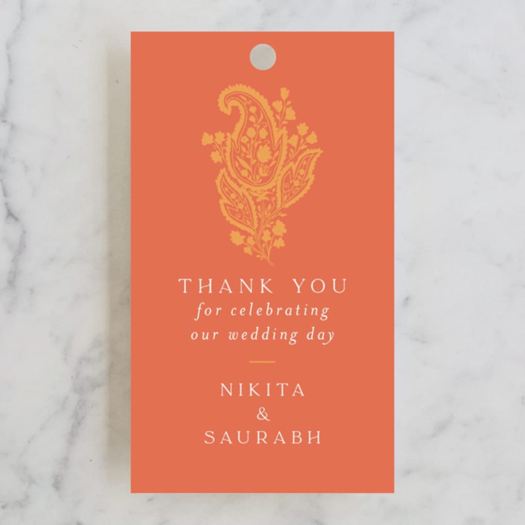 "Heritage Paisley" - Wedding Favor Tags in Tangerine by Kanika Mathur - Front