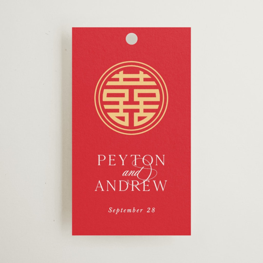 "HAPPINESS x 2" - Wedding Favor Tags in Ruby by Melanie Kosuge - Front