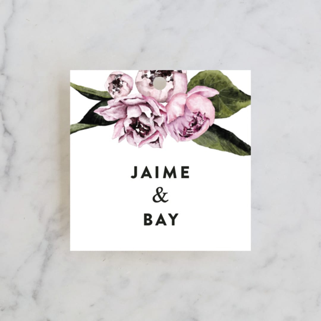"Peony" - Wedding Favor Tags in Ice Mist by Cass Loh - Front