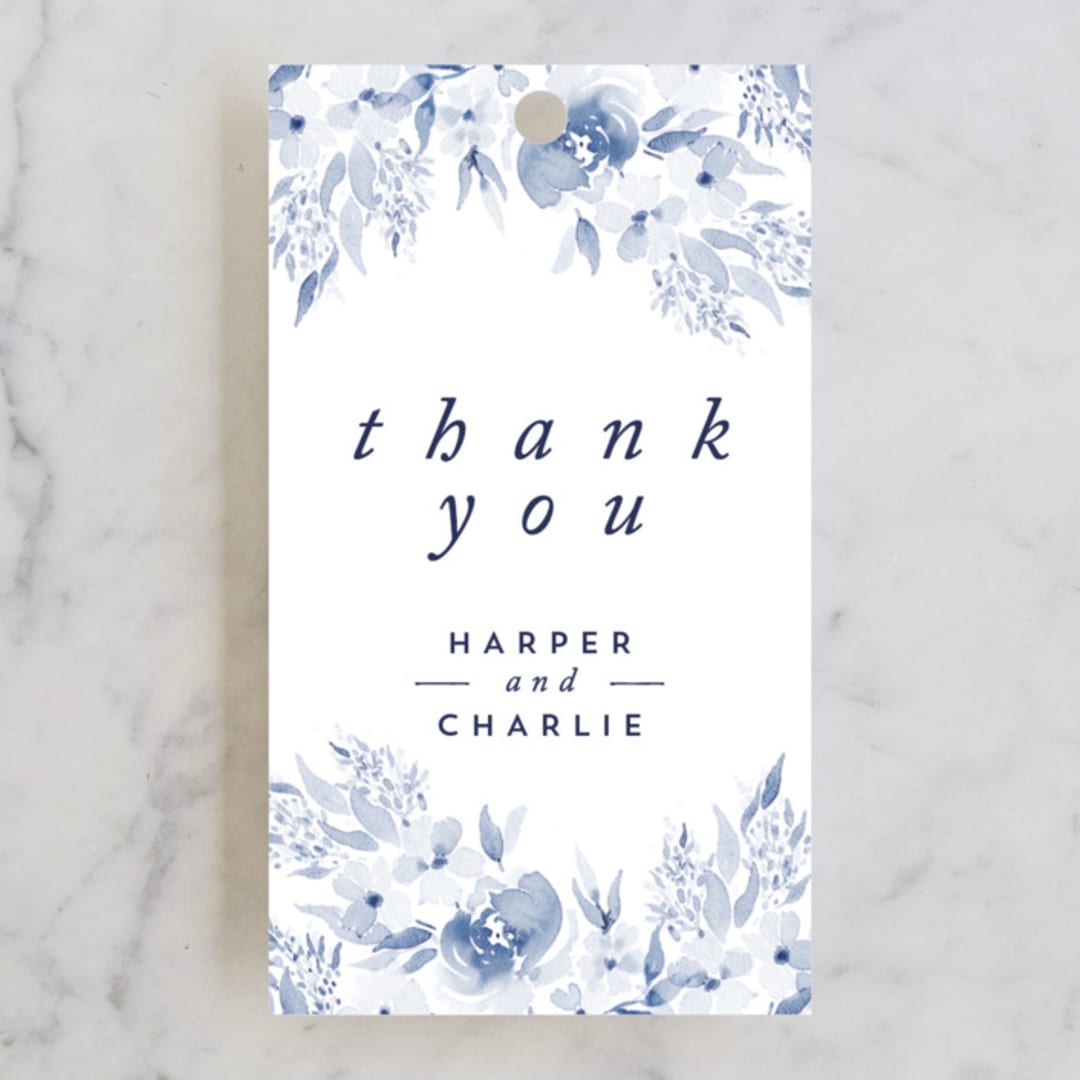"Poetic Watercolor Flowers" - Wedding Favor Tags in Periwinkle by Qing Ji - Front