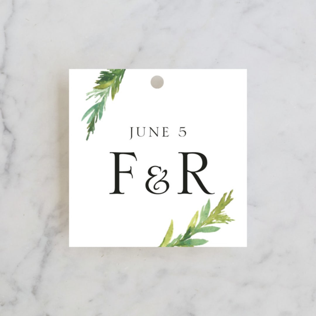 "Simple Pine Branches" - Wedding Favor Tags in Vanilla by Mere Paper - Front