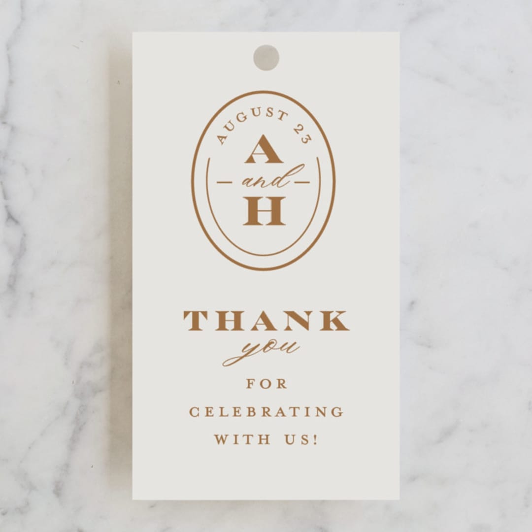 "Date Stamp" - Wedding Favor Tags in Wool by Jill Means - Front