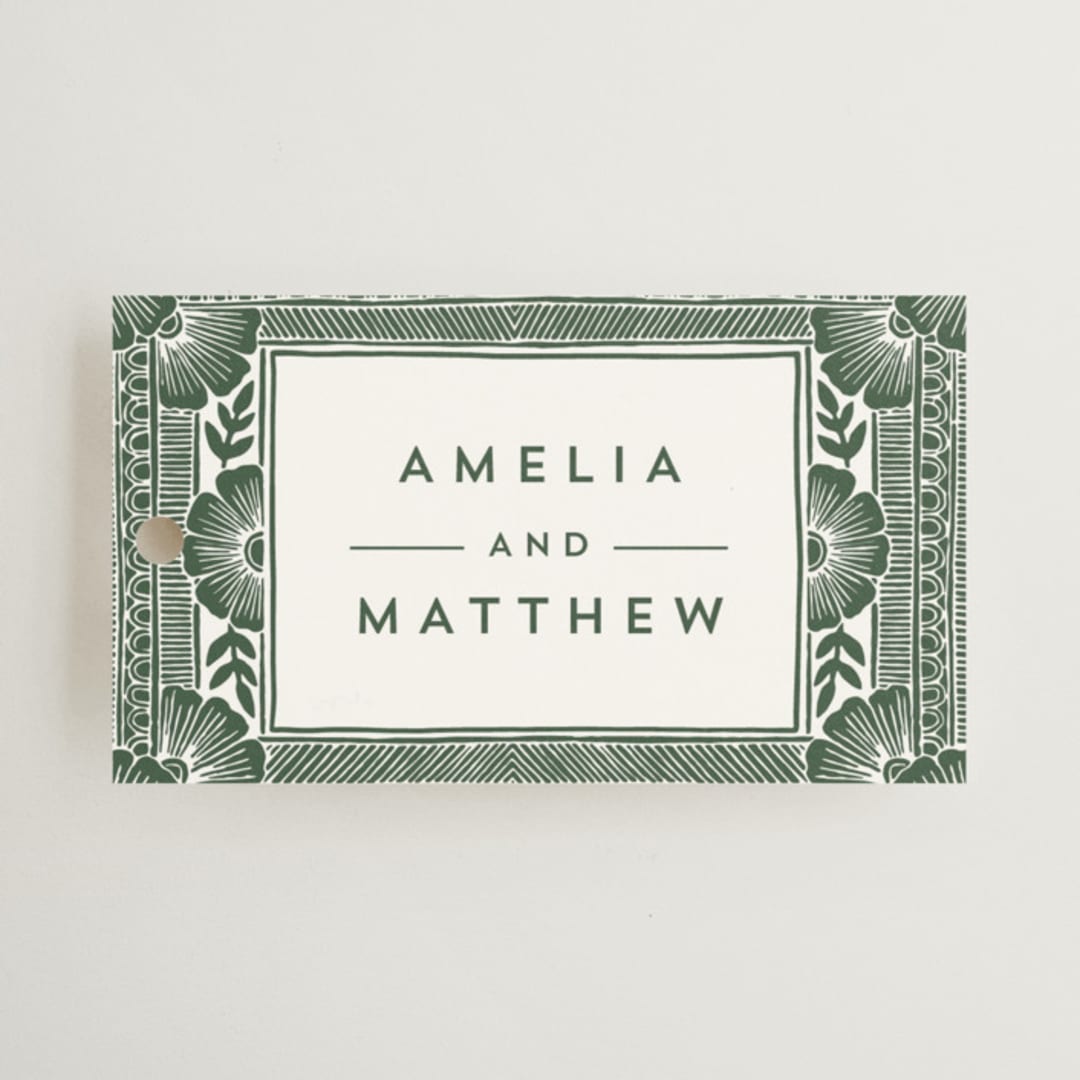 "Block Print Frame" - Wedding Favor Tags in Fern by Katharine Watson - Front