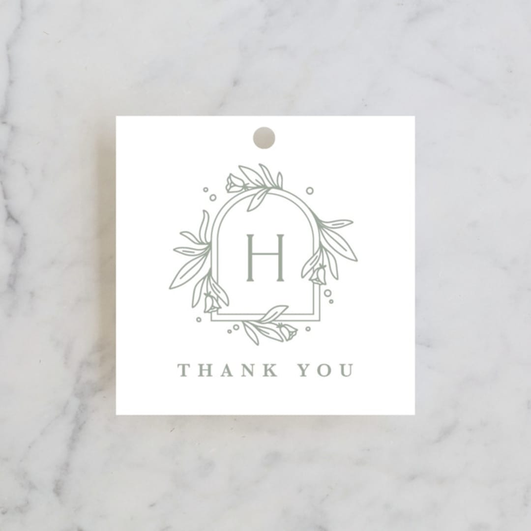 "Simple Crest" - Wedding Favor Tags in Sage by Kristen Smith - Front