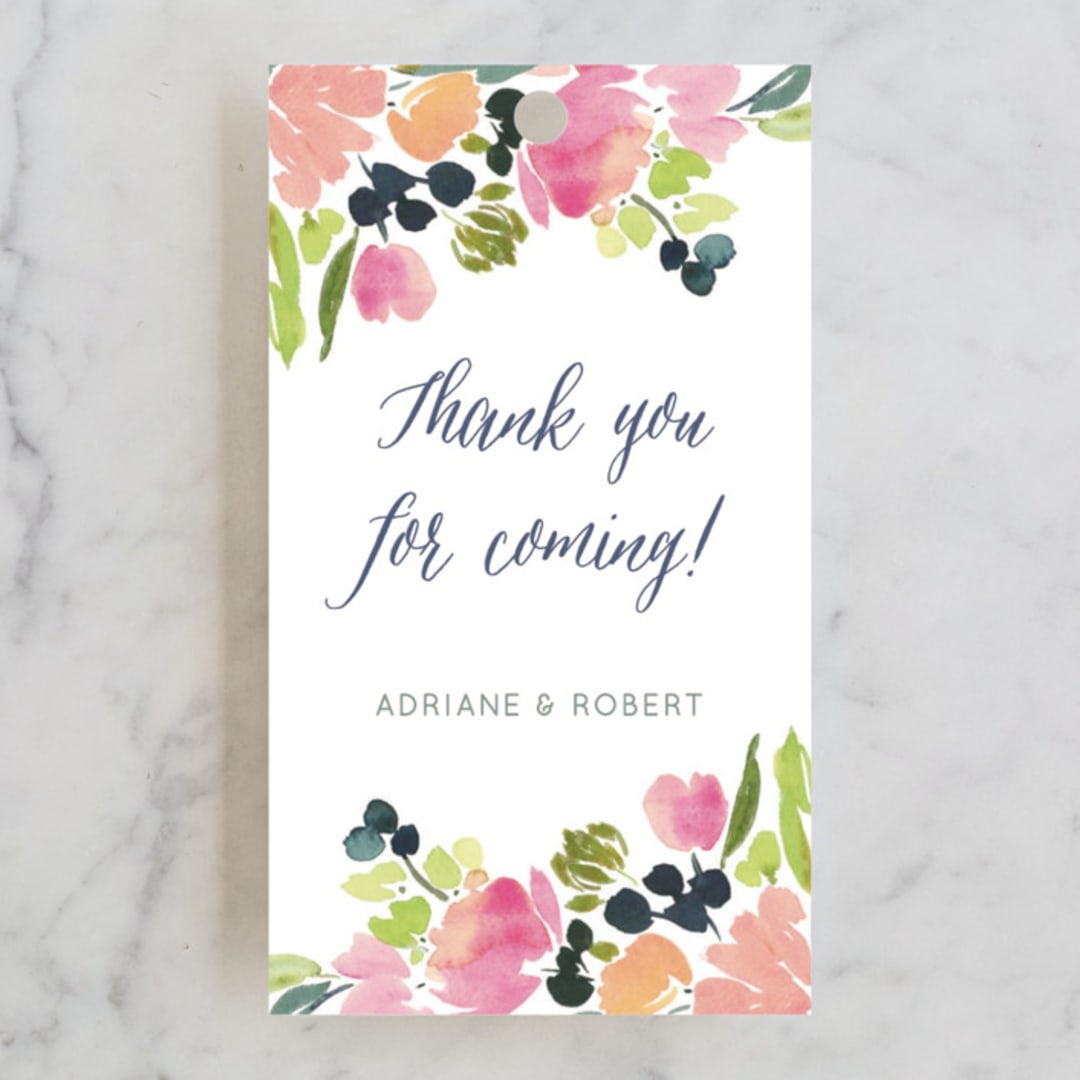 "Watercolor Wreath" - Wedding Favor Tags in Grapefruit by Yao Cheng Design - Front