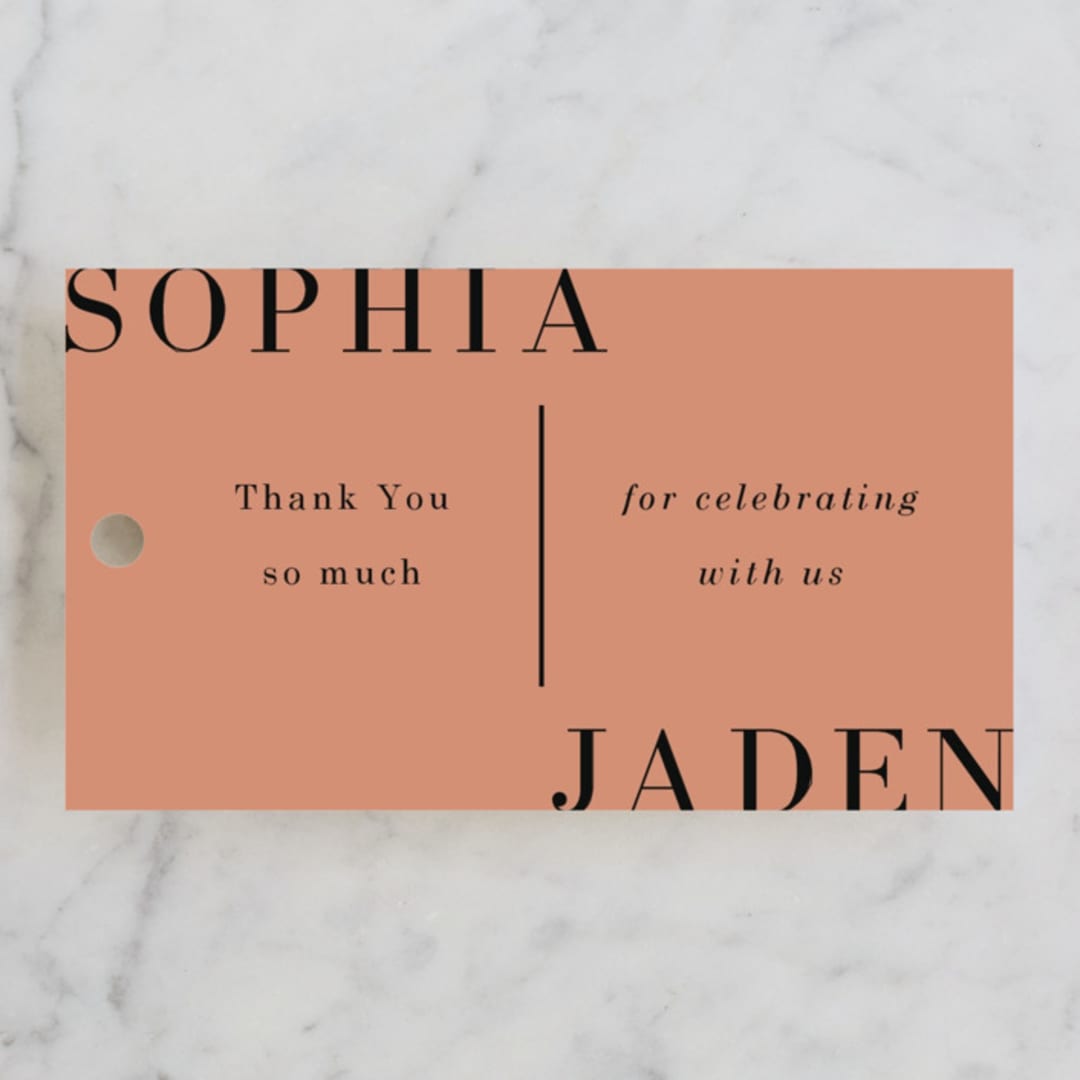"Magazine Serif" - Wedding Favor Tags in Sand Dunes by Elly - Front