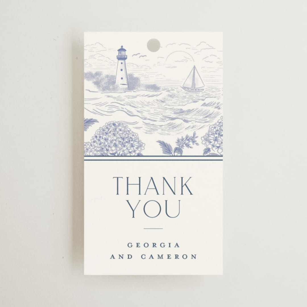 "Coastal Toile" - Wedding Favor Tags in Periwinkle by Jenna Holcomb - Front