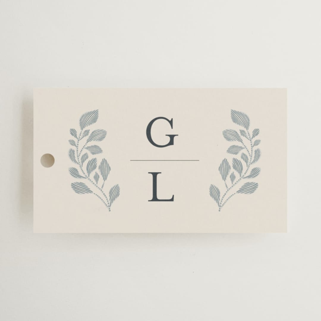 "Embroidered" - Wedding Favor Tags in Dusty Blue by Jen Owens - Front