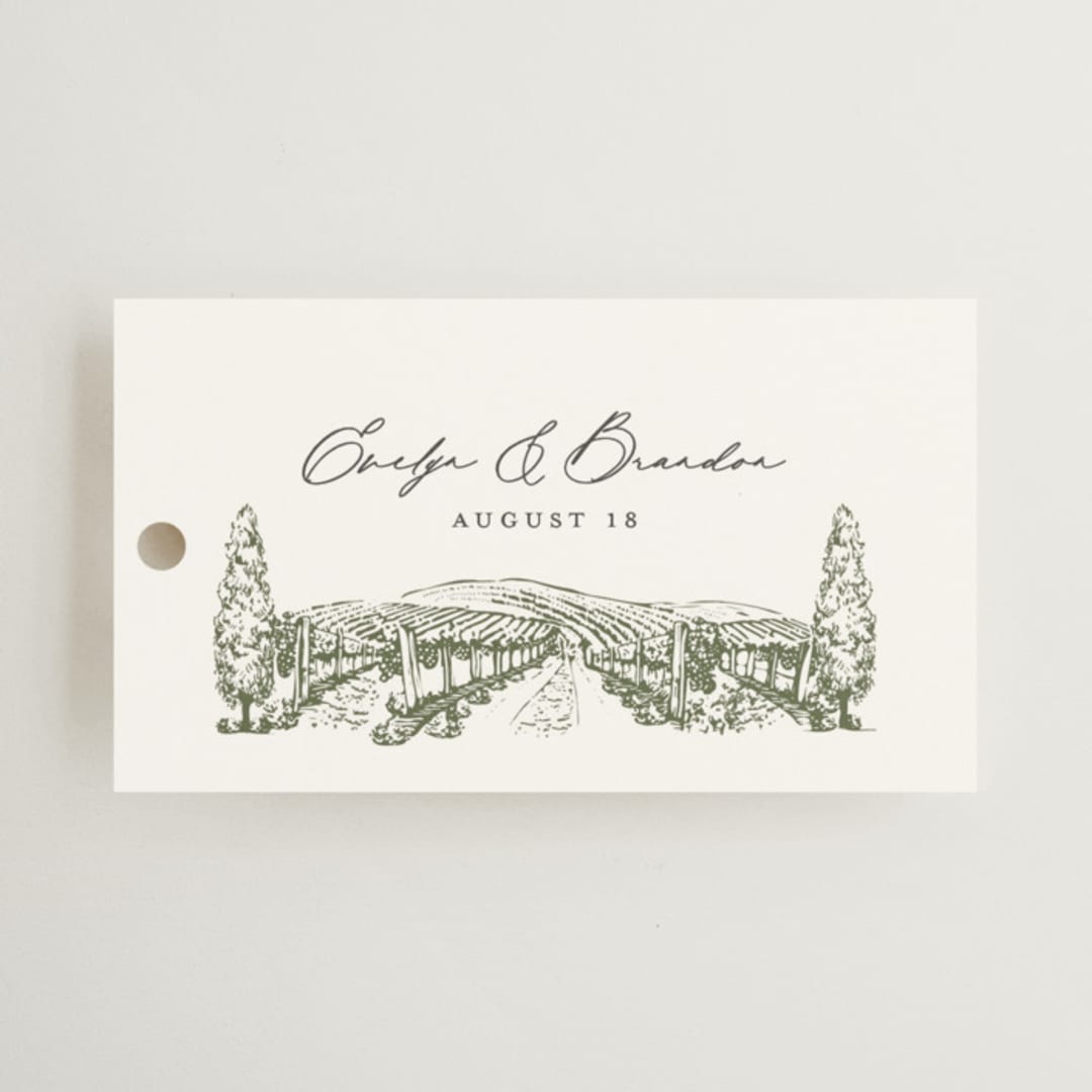 "Vineyard" - Wedding Favor Tags in Olive by Sarah Brown - Front