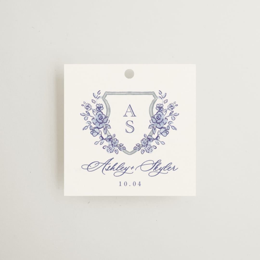 "watercolor flowers crest" - Wedding Favor Tags in Dusty Blue by Cass Loh - Front