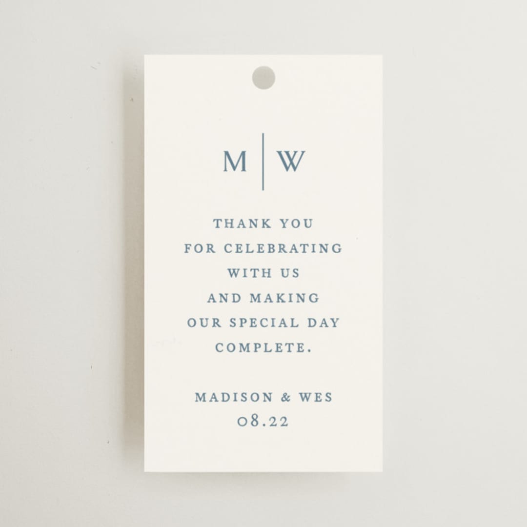 "Align" - Wedding Favor Tags in Dusty Blue by Jennifer Postorino - Front