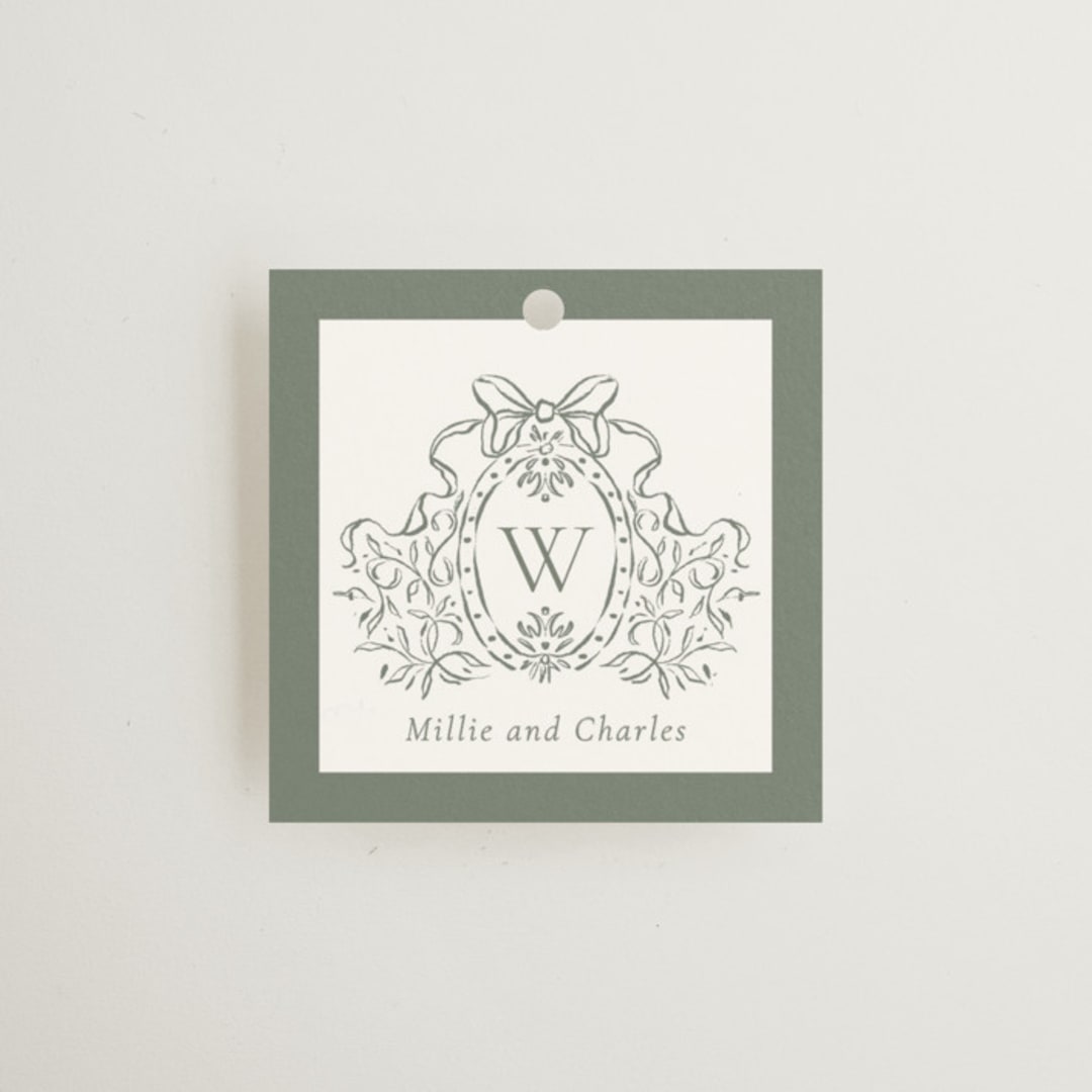 "Ornate sketched frame" - Wedding Favor Tags in Forest by Jackie Crawford - Front