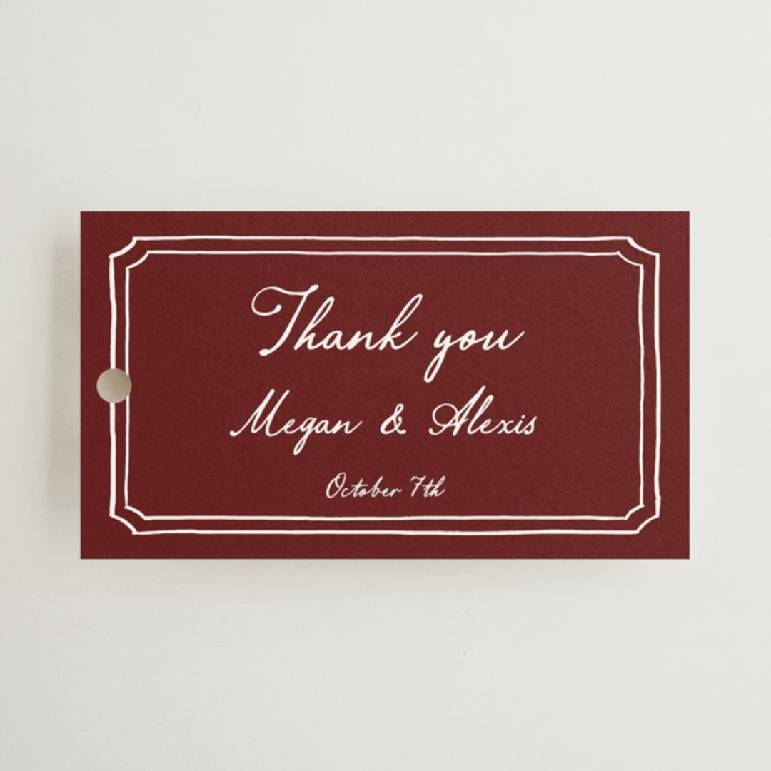 "Handwritten" - Wedding Favor Tags in Wine by Cass Loh - Front