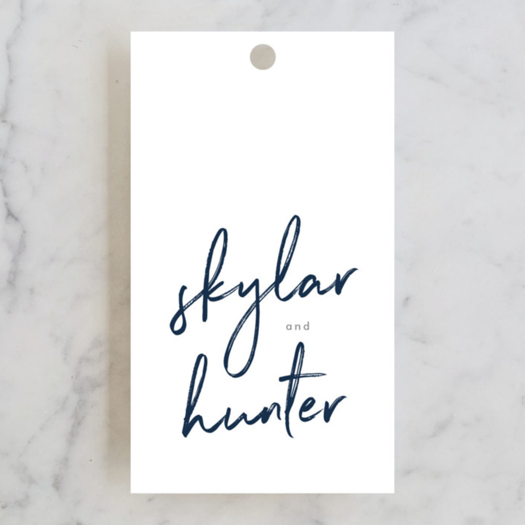 "Funky Names" - Wedding Favor Tags in Navy by Phrosné Barwood - Front