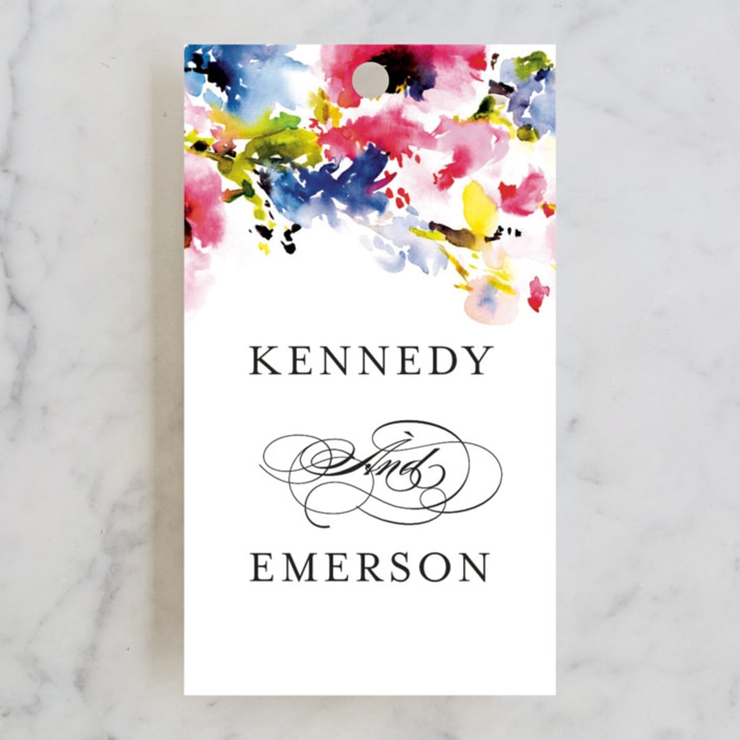 "Technicolor Flora" - Wedding Favor Tags in Poppy by Angela Marzuki - Front