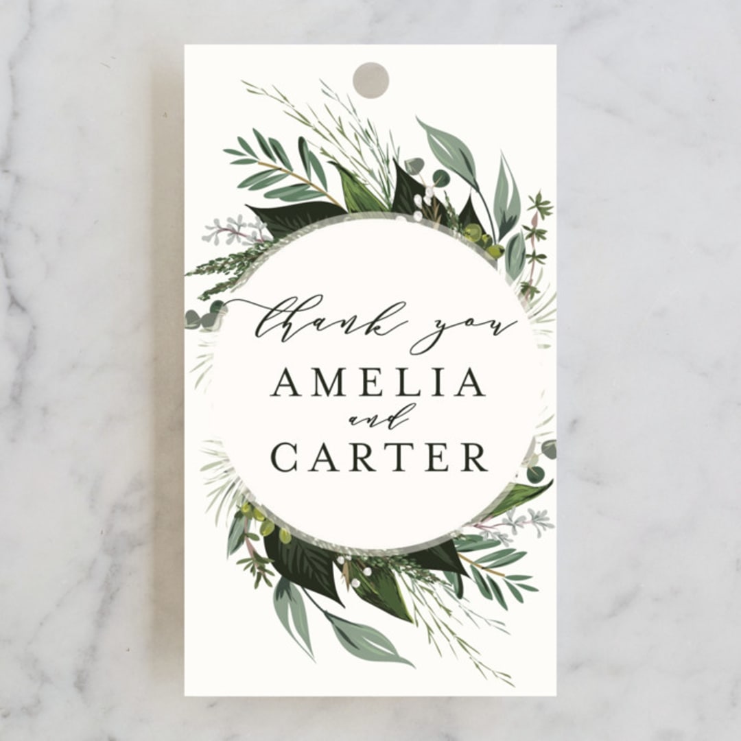 "Natures Greens" - Wedding Favor Tags in Ivory by Susan Moyal - Front