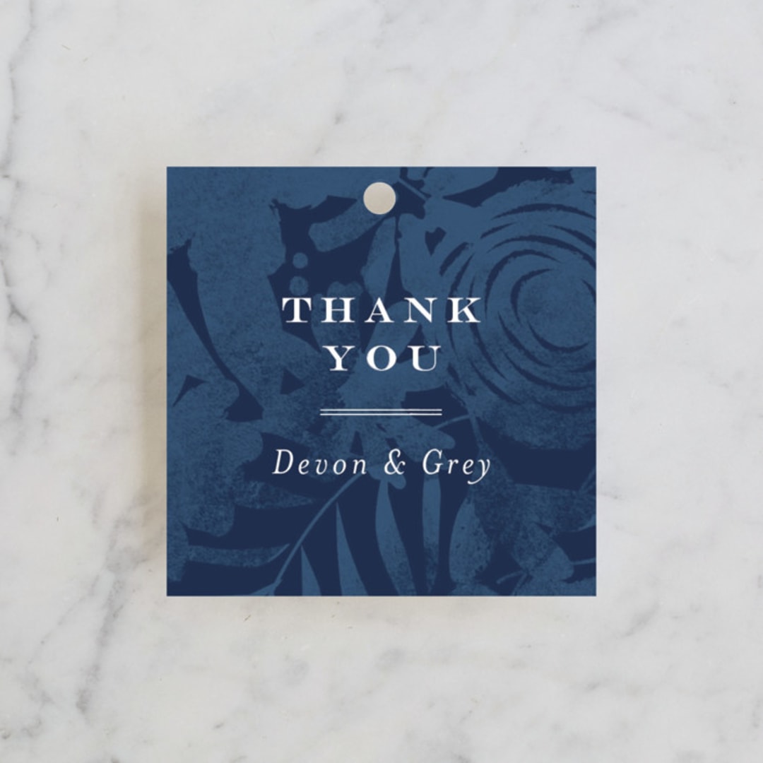 "Floral screenprint" - Wedding Favor Tags in Navy by Jennifer Wick - Front