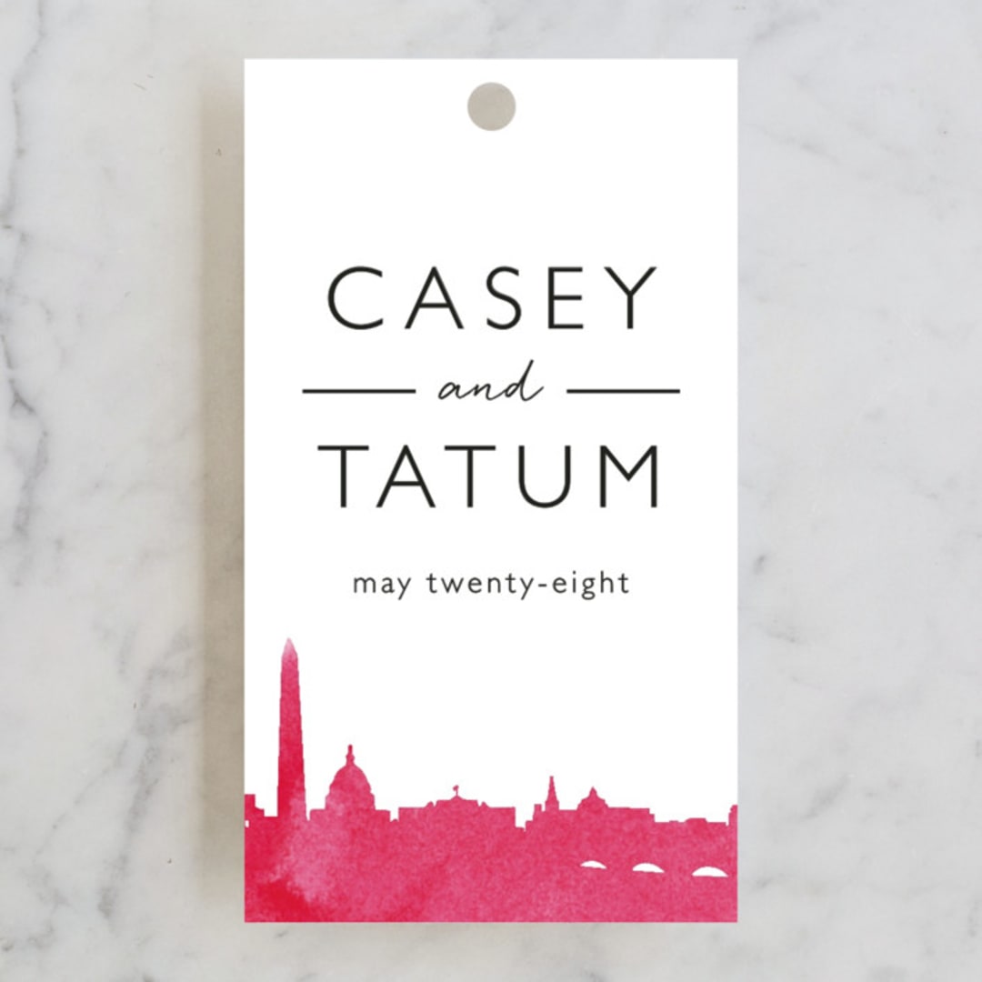 "Skyline - Washington DC" - Wedding Favor Tags in Magenta by Laura Condouris - Front