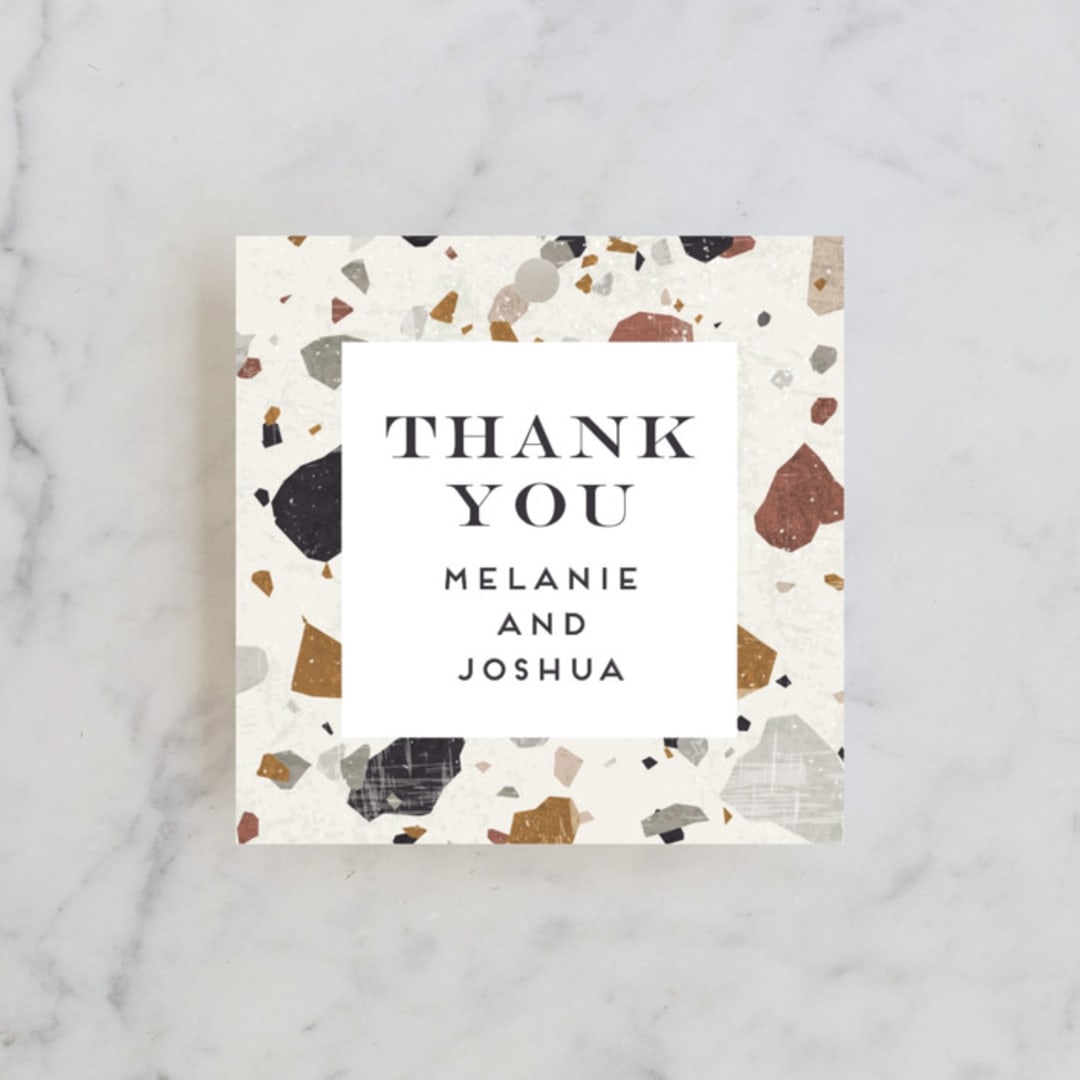 "Terrazzo Frame" - Wedding Favor Tags in Mustard by Amy Payne - Front