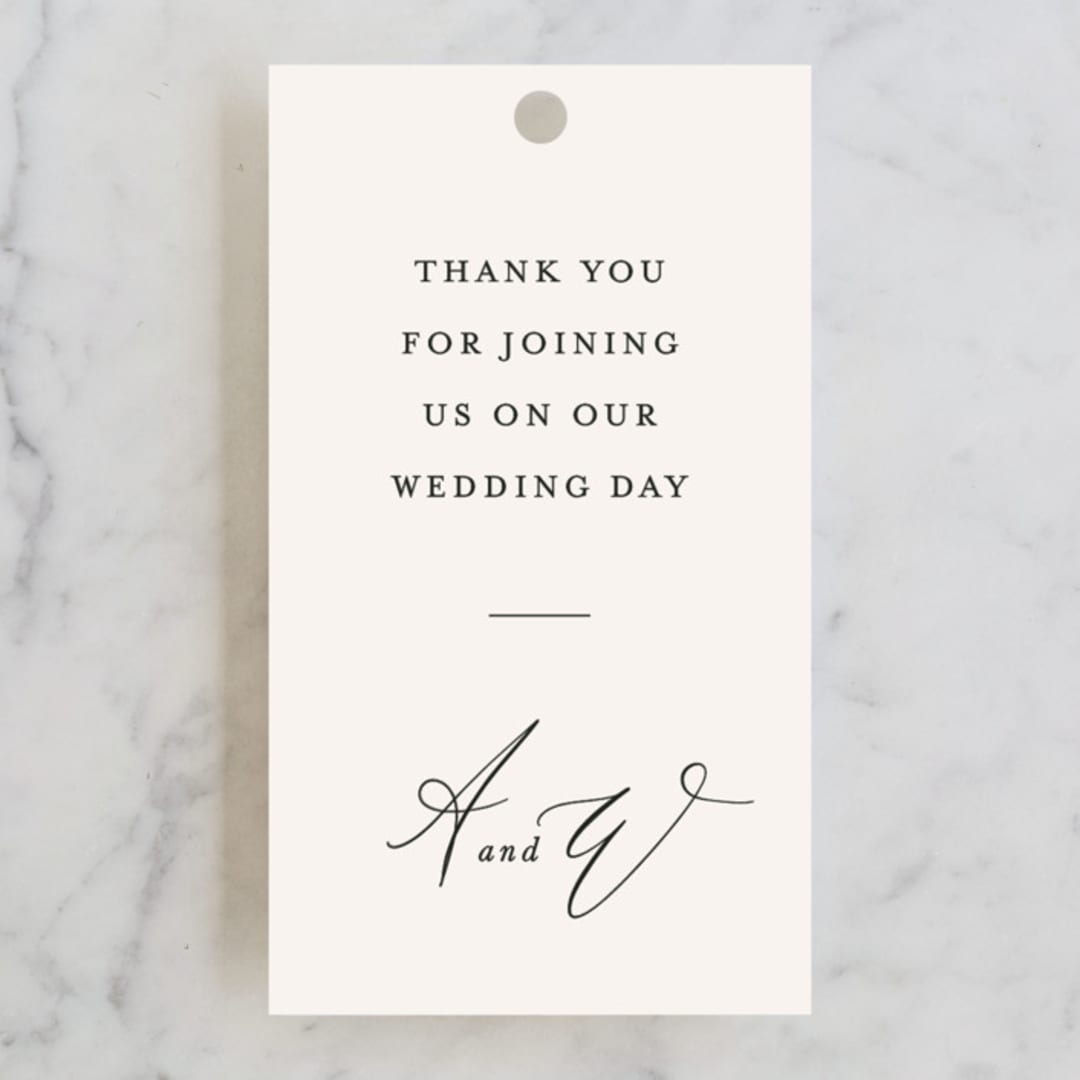 "Timeless" - Wedding Favor Tags in Taupe by Leah Bisch - Front
