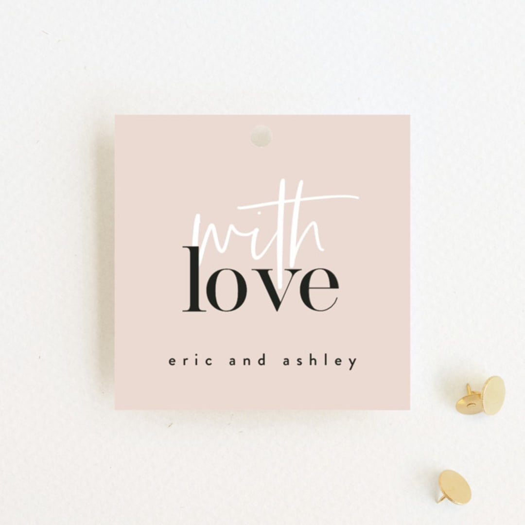 "Loved" - Wedding Favor Tags in Champagne by Angela Garrick - Front