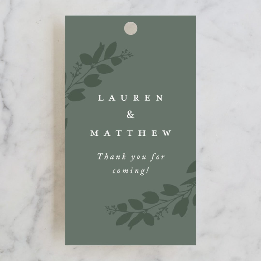"Falling Branch" - Wedding Favor Tags in Eucalyptus by Amy Kross - Front