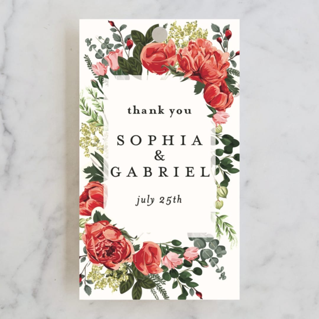 "Peonies Forever" - Wedding Favor Tags in Coral by Susan Moyal - Front