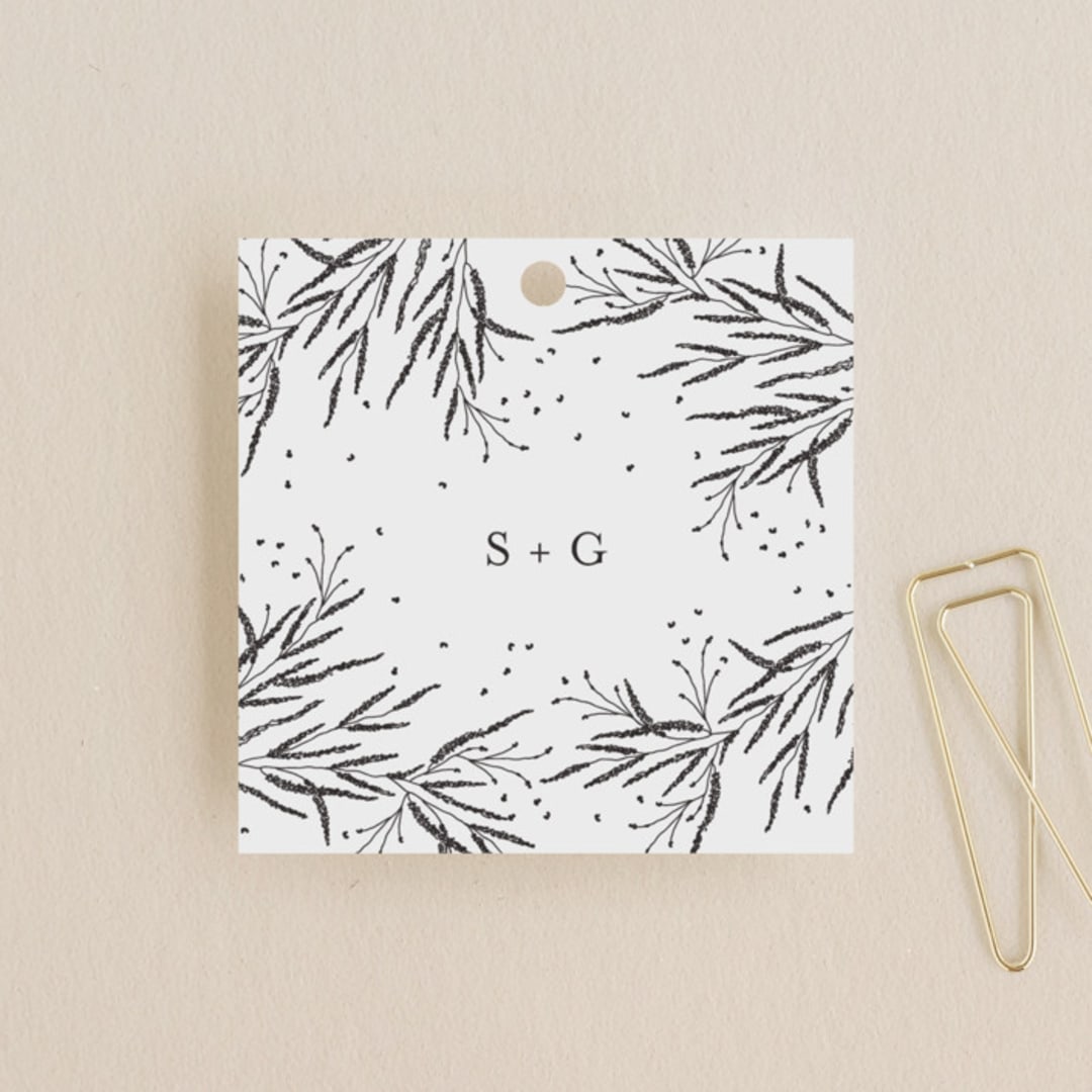 "A Sketched Wreath" - Wedding Favor Tags in Concrete by Plain White Paper Co - Front