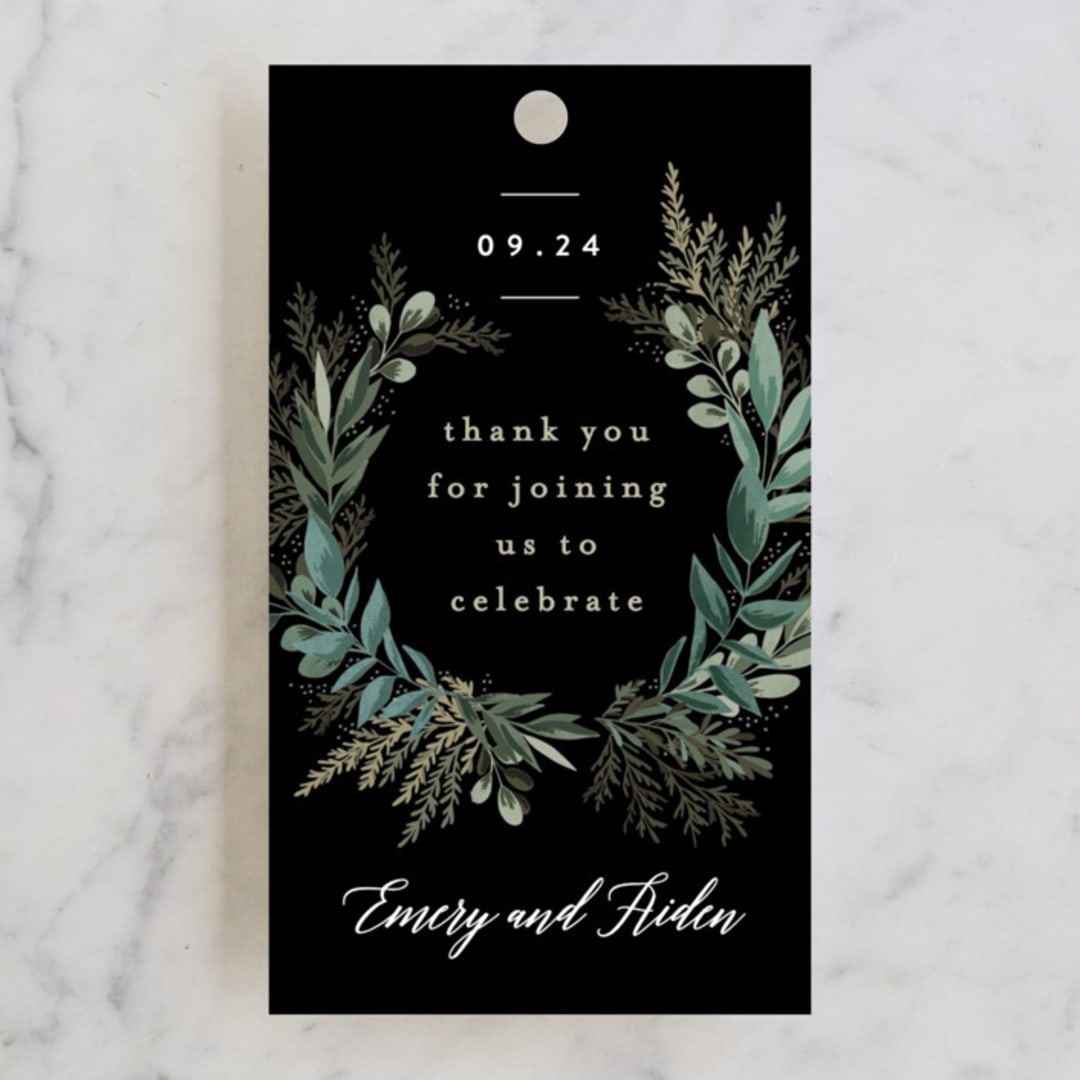 "Forest Crest" - Wedding Favor Tags in Obsidian by Alethea and Ruth - Front