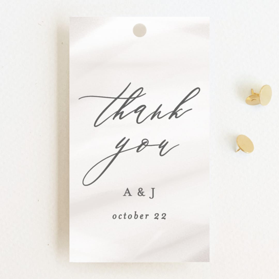 "Overjoyed" - Wedding Favor Tags in Taupe by Ana Sharpe - Front