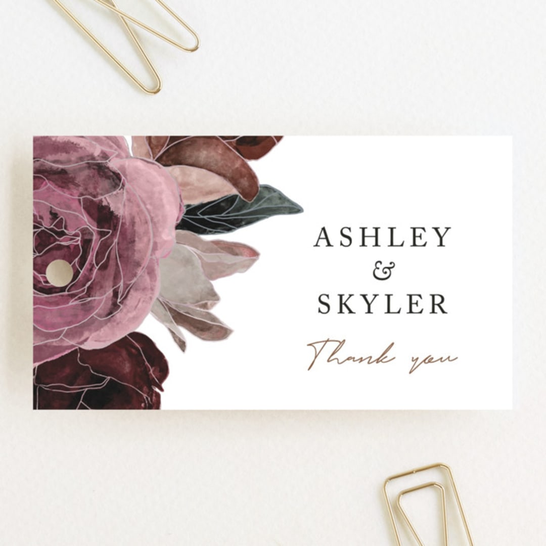 "floral corner" - Wedding Favor Tags in Marsala by Cass Loh - Front