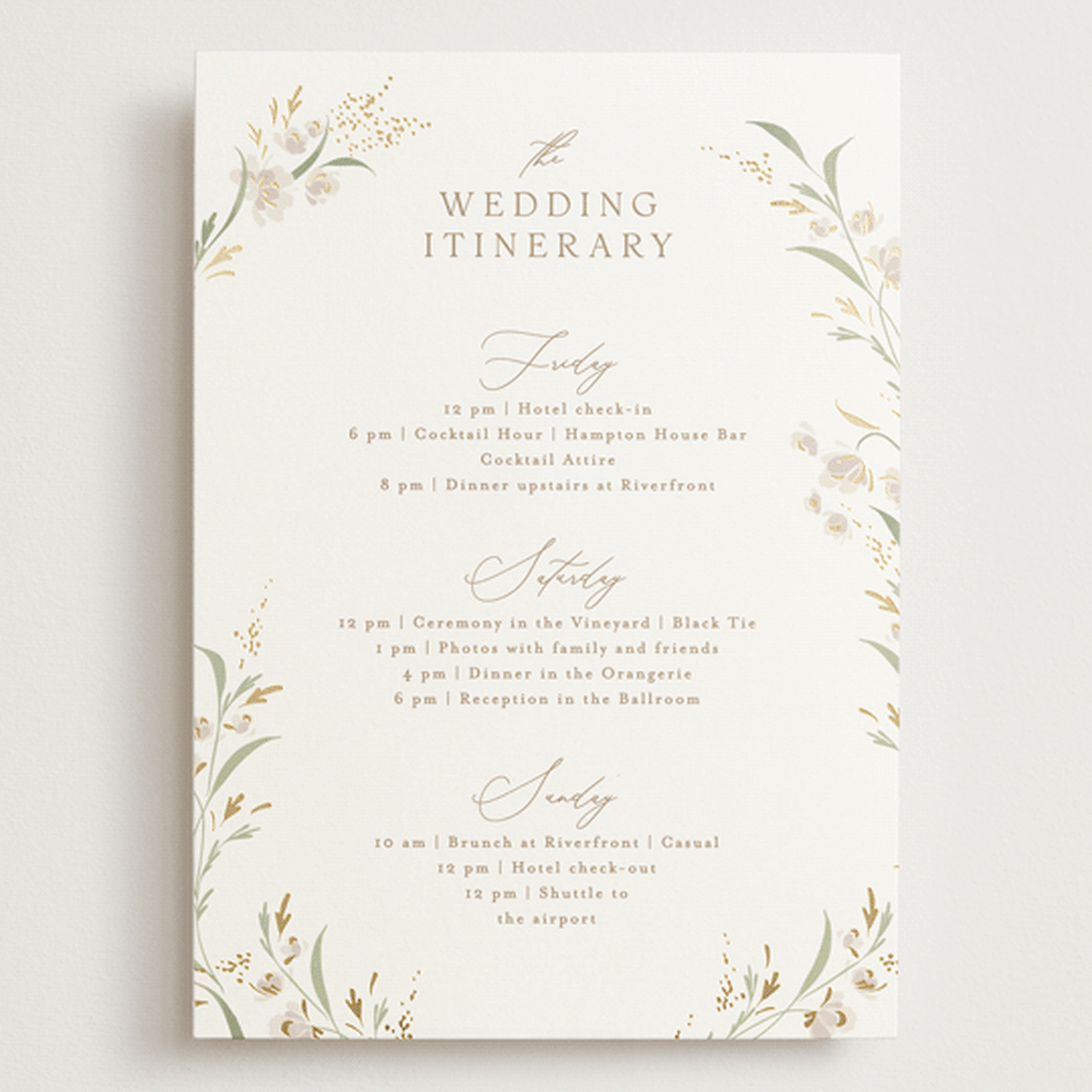 "Meadow" - Wedding Weekend Itinerary Cards in Spring Mist by Erin L. Wilson - Front