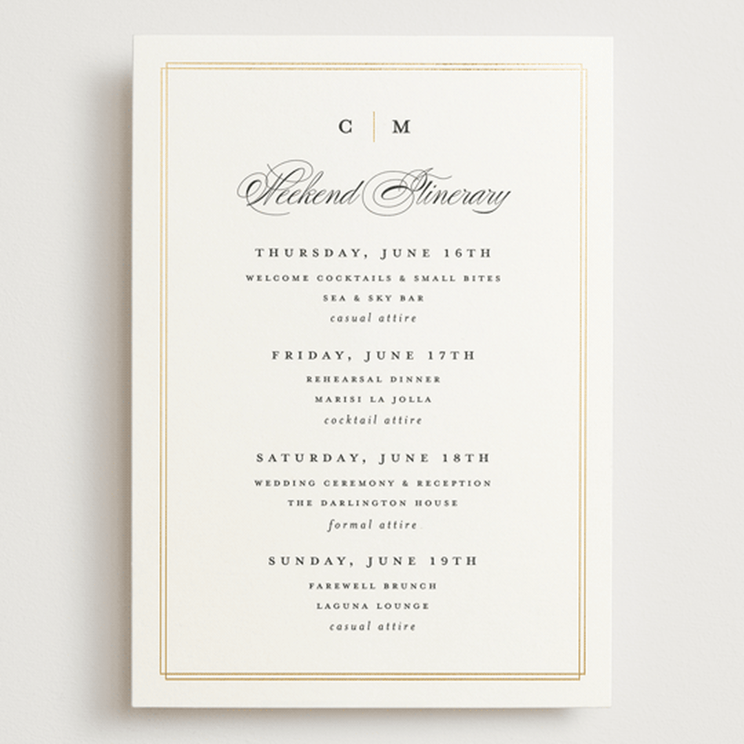 "Timeless" - Wedding Weekend Itinerary Cards in Linen by Erica Krystek - Front