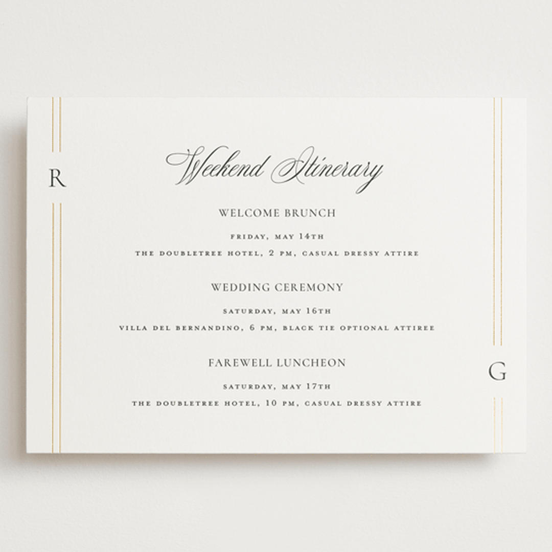 "Elencourt" - Wedding Weekend Itinerary Cards in Quartz by Jelena Vuletic - Front