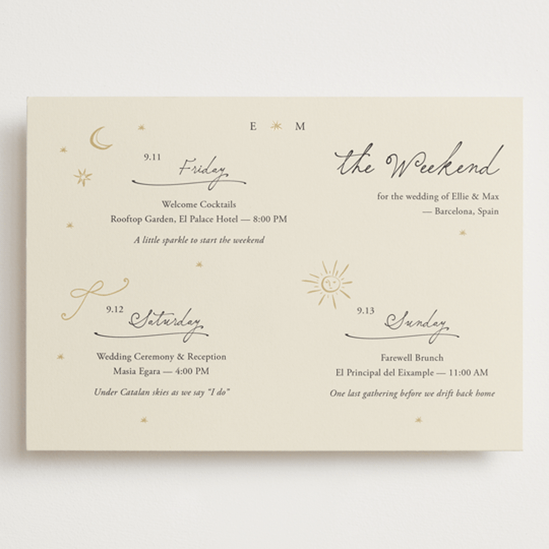 "Written in the Stars" - Wedding Weekend Itinerary Cards in Noir by Ani Somi - Front